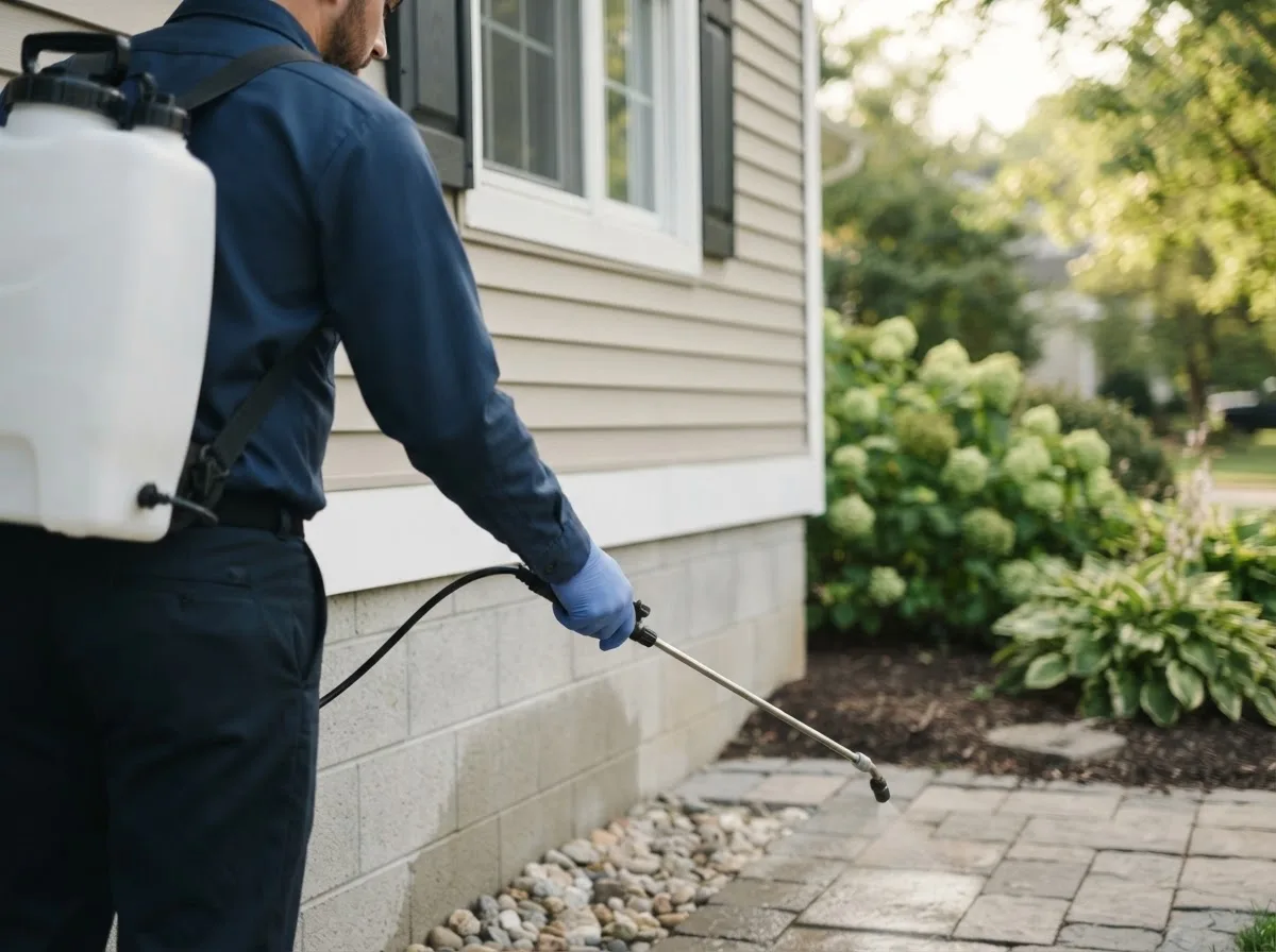 Pest control technician inspecting a home in Moody, TX